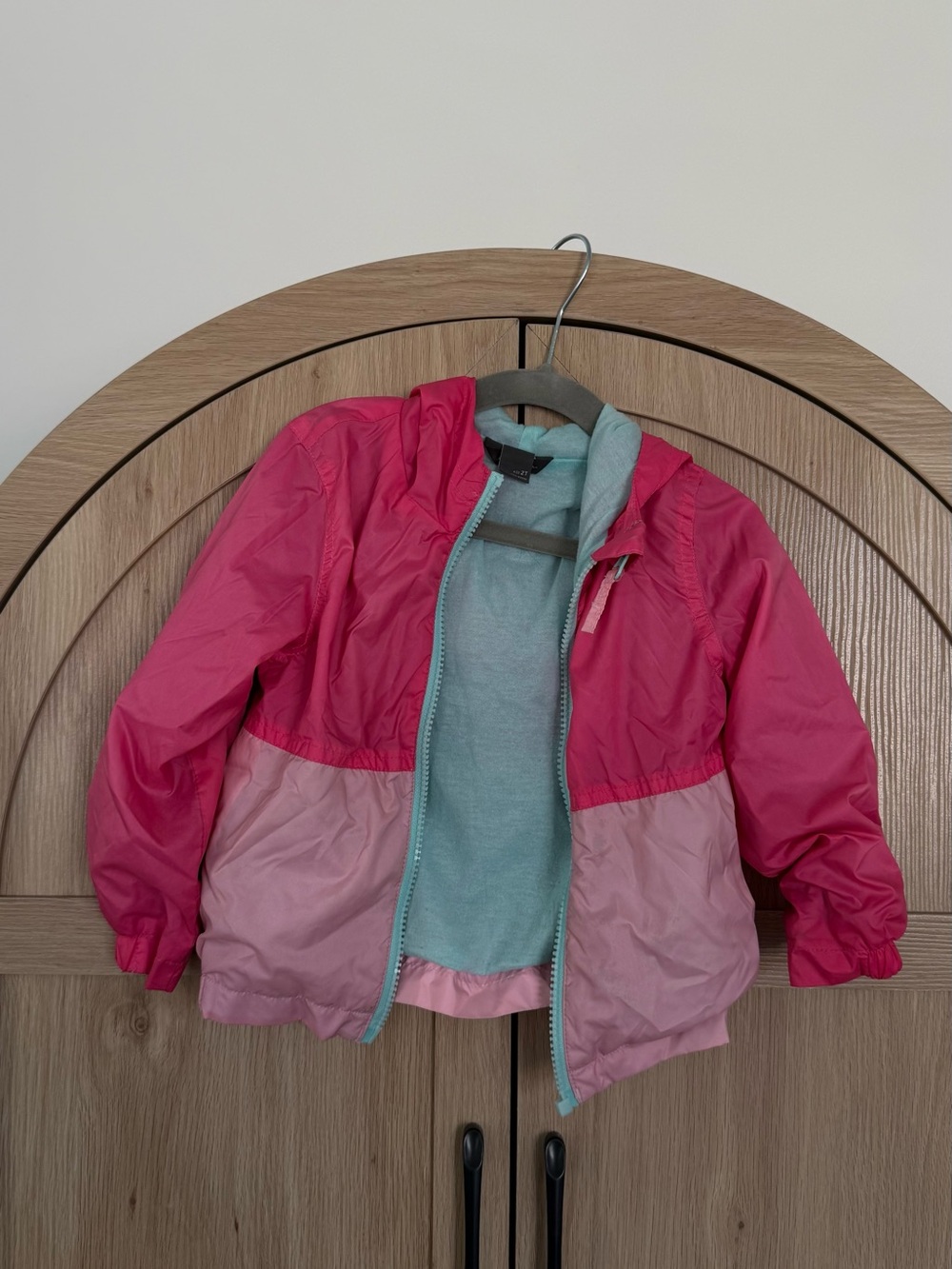 Eddie Bauer Girls' Pink Colorblock Hooded Windbreaker with Teal Lining